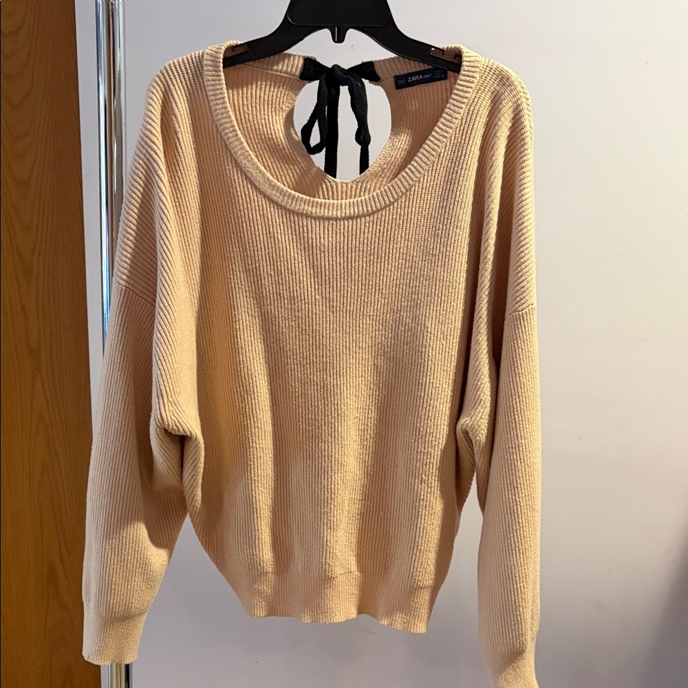 Zara Cream Sweater with Back Ribbon Detail